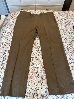 Men's Olive Brown Dress Pants - Tailored Straight Leg